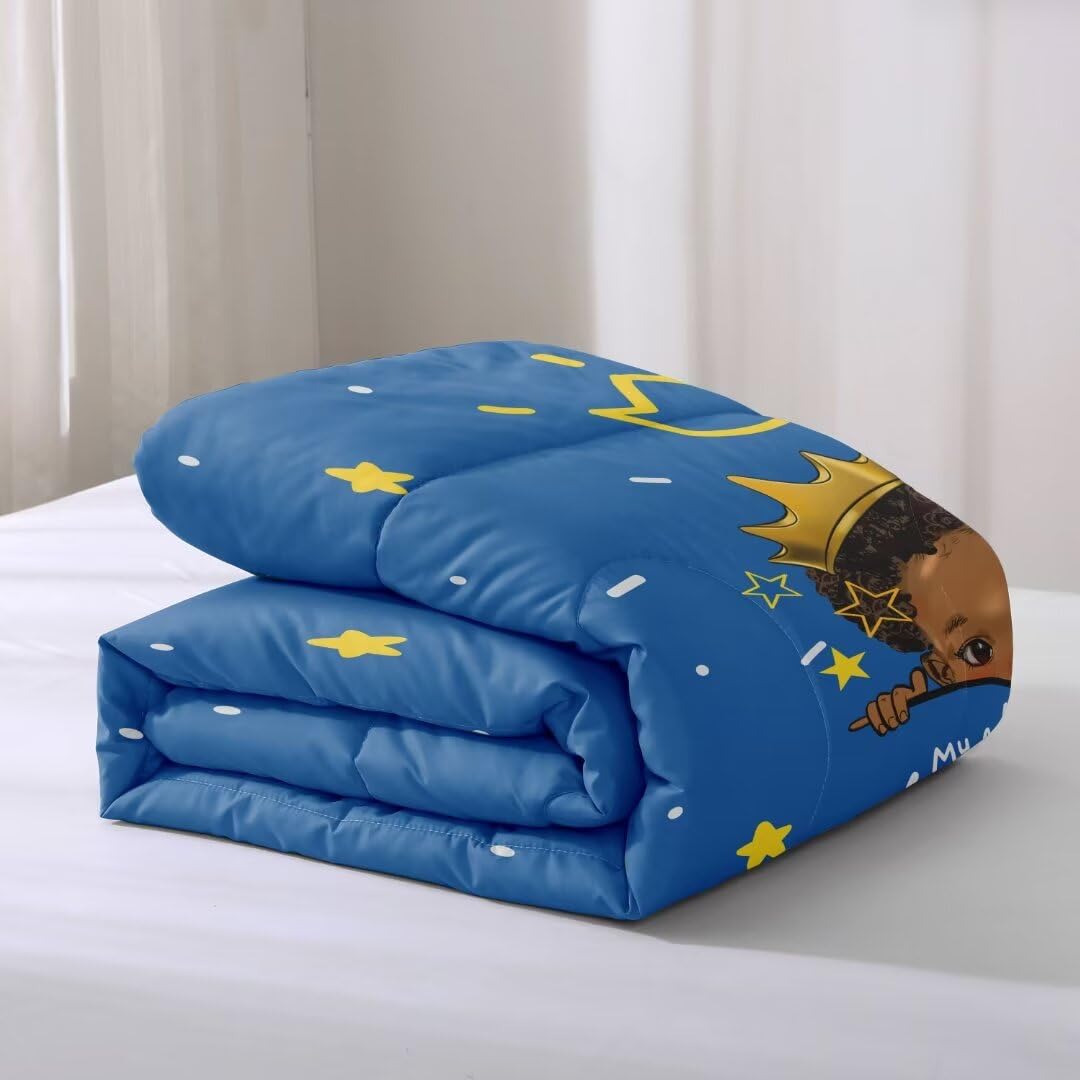 GRAT TIOC Black Boy Comforter Set for Kids Teens Twin, Cute African American Bedding Set, Afro Boy Melanin Bedroom Bed Set with 2 Pillowcases