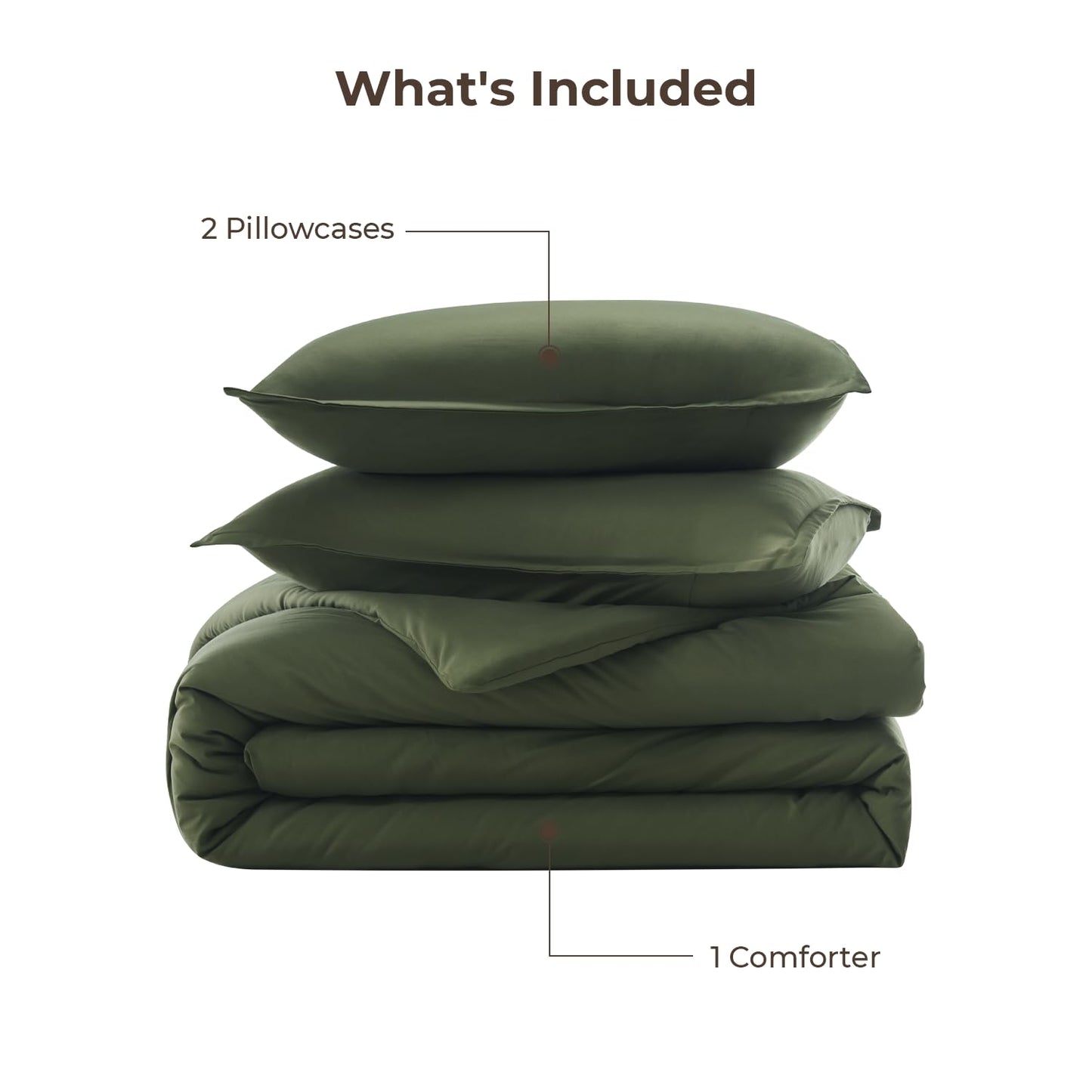 Litanika Dark Olive Green Comforter Set King, 3 Pieces Solid Bedding Comforter Set, All Season Fluffy Bed Set (104x90In Comforter & 2 Pillowcases)