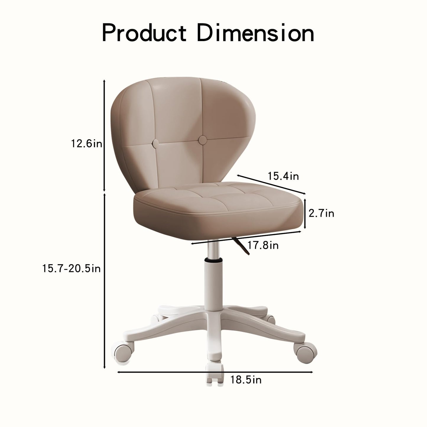 Timbertouch Small Office Chair with Lumbar Support, PU Leather Armless Swivel Desk Chair Adjustable Height, Compact Rolling Chair for Home Office, Bedroom, Study Khaki