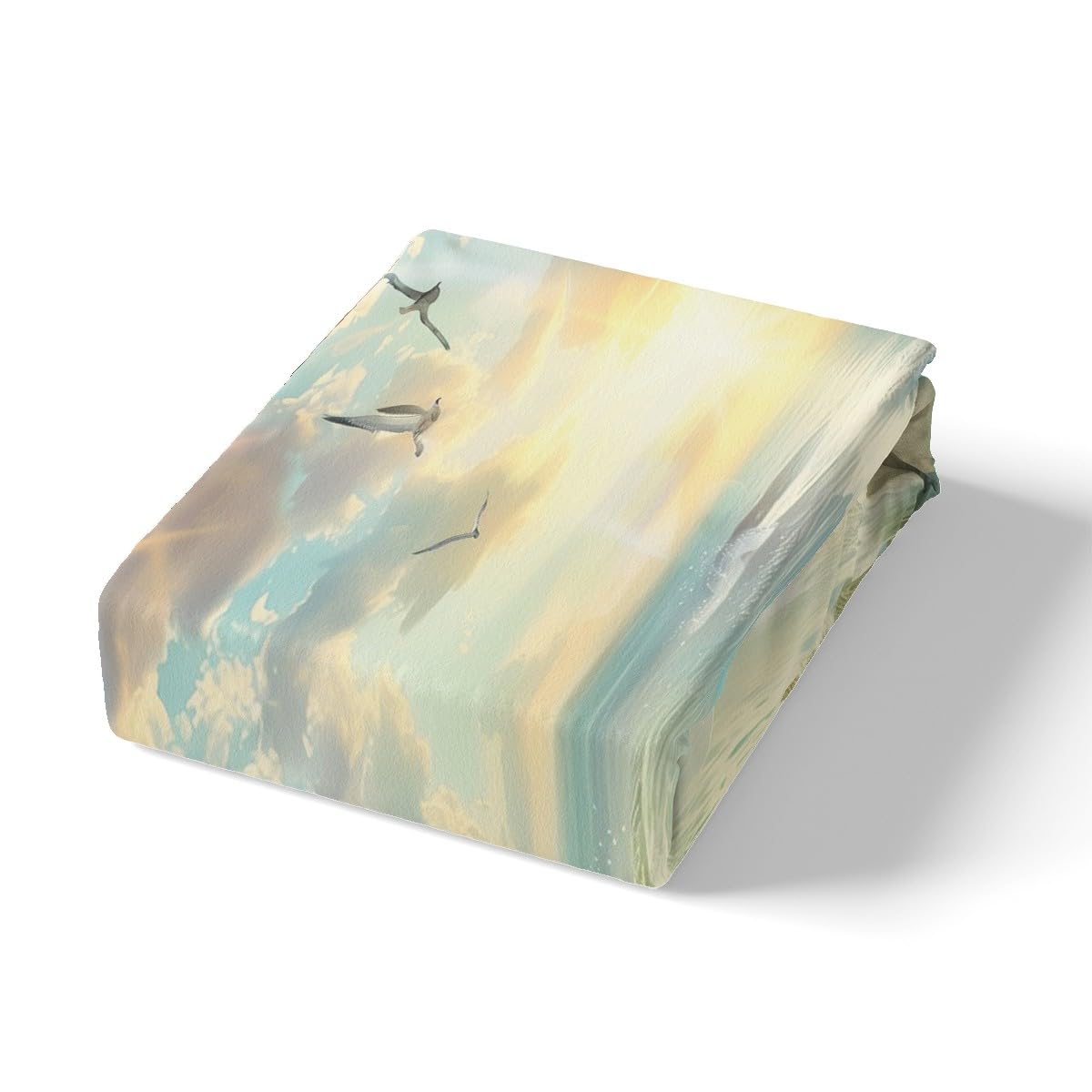 jejeloiu Beach Theme Fitted Sheet Full Size Kids Summer Ocean Wave Lighthouse Bed Sheets Set for Boys Girls Teens Sea Marine Coastal Starfish Seashell Conch Bedding Set Room Decor