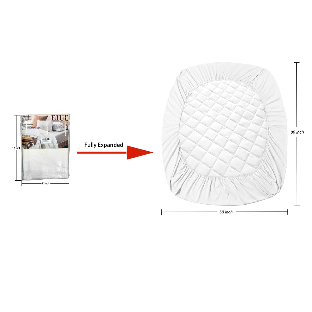EIUE Quilted Mattress Pad - Lightweight Yet Substantial, Elastic Fitted Mattress Topper Protector, Breathable Mattress Protector with Secure Fit,Machine Washable,Queen(60x80inches),White