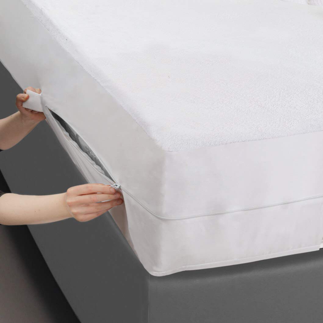 Masirs Zippered Mattress Encasement - Waterproof, Breathable, Noiseless, Machine Washable, Soft Terry Top for Comfortable Night Sleep. (Cal-King)