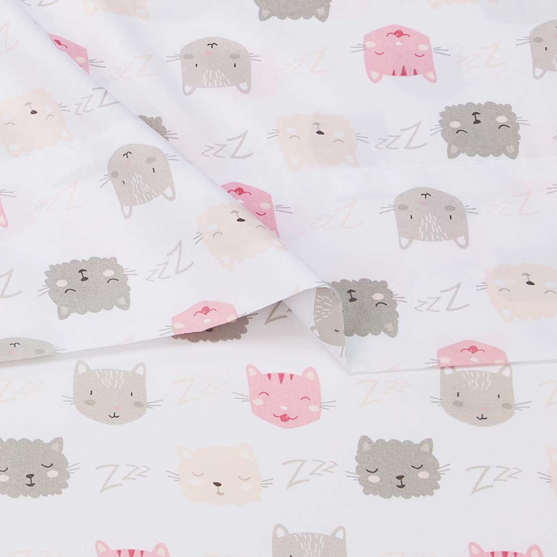 Amazon Basics Kid's Soft, Breathable, Easy-Wash Microfiber 3-Piece Sheet Set with Pillowcase, Twin, Peony Pink Kitties, Animal Print
