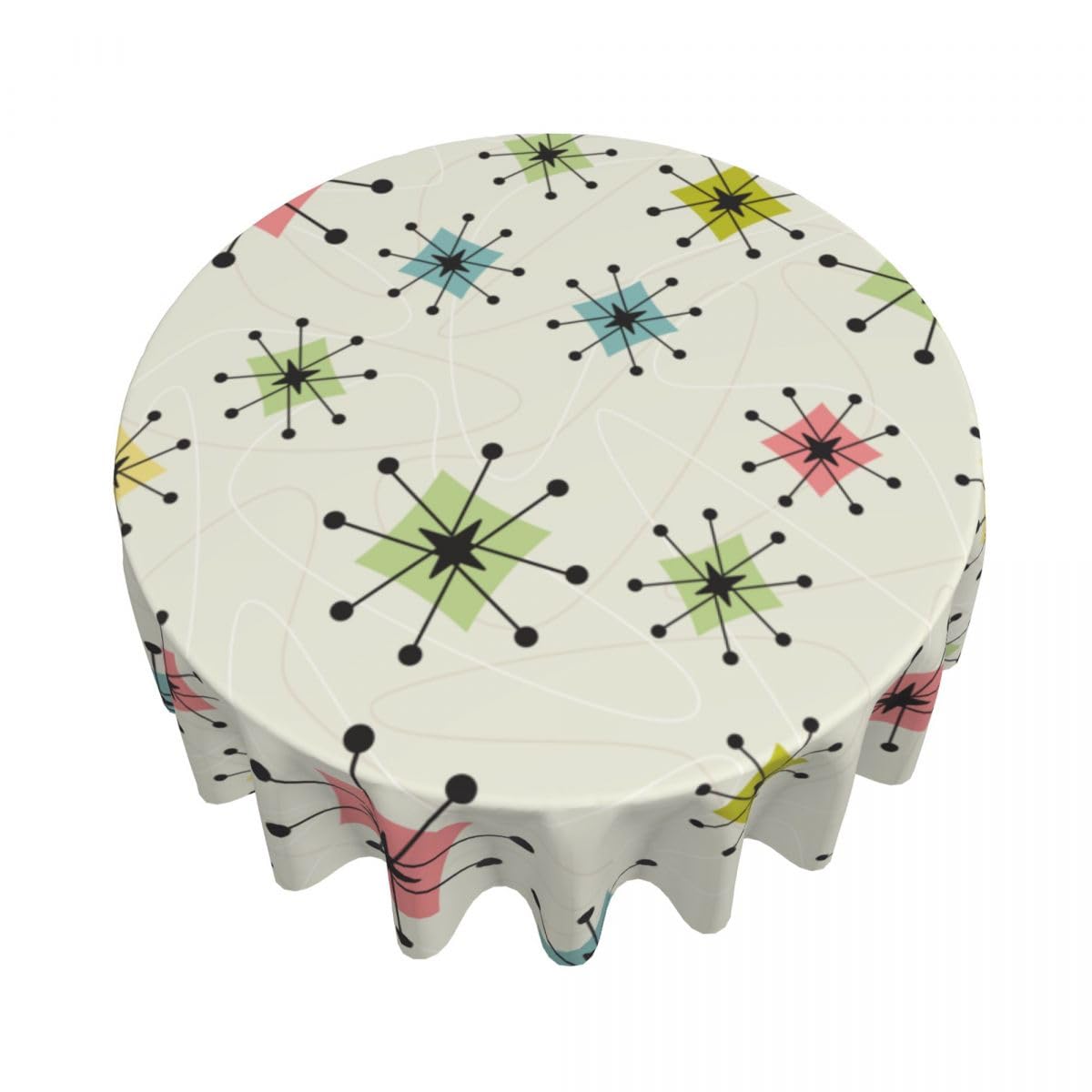 bassyil Retro Mid Century Tablecloth Round Table Cover Washable for Home Kitchen Dining Party 60 X 60 Inches