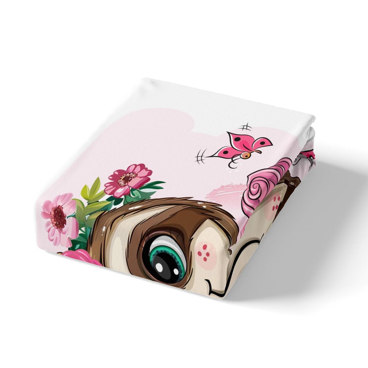 Feelyou Girls Sloth Bed Sheet Set for Kids Children Cute Animal Pattern Fitted Sheet Rose Floral Flowers Bedding Set Cartoon Sloth Butterfly Bed Cover Room Decor Twin Size