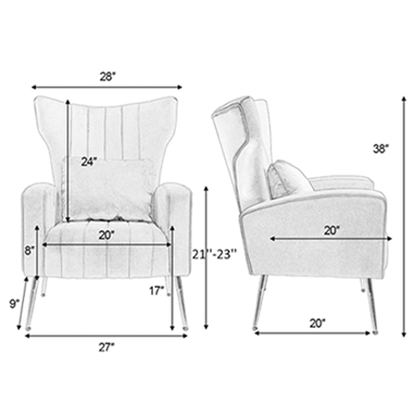 X-VOLSPORT Velvet Accent Chairs Set of 2, Mid Century Modern High Back Living Room Chair with Waist Pillow, Upholstered Arm Chair with Metal Gold Legs for Bedroom, Club, Grey