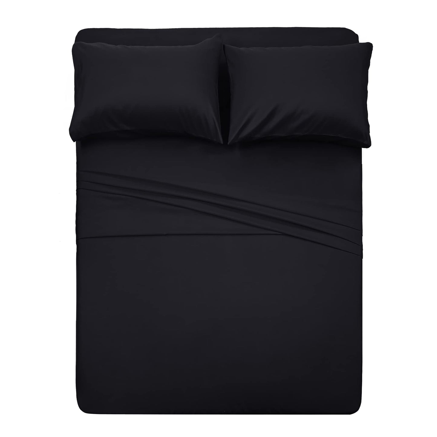 4 Piece Bed Sheet Set (Queen,Black) 1 Flat Sheet,1 Fitted Sheet and 2 Pillow Cases,Brushed Microfiber Luxury Bedding with Deep Pockets