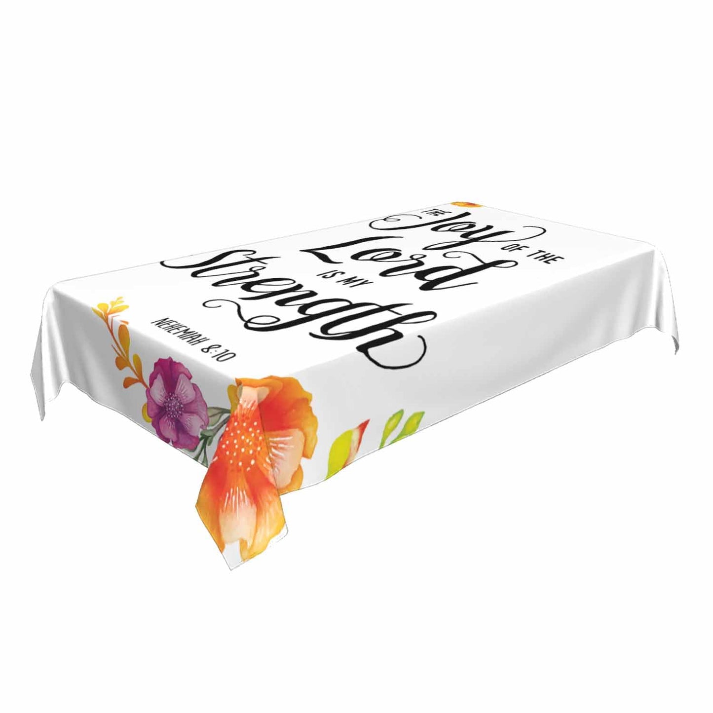 LoLo UoUo Flower Modern Quartz Table Cloth for Rectangle Table 60x84 Inch My Strength Scripture Religious Decorative Kitchen Table Cover Decorations for Home Dinner Party Outdoors Picnic