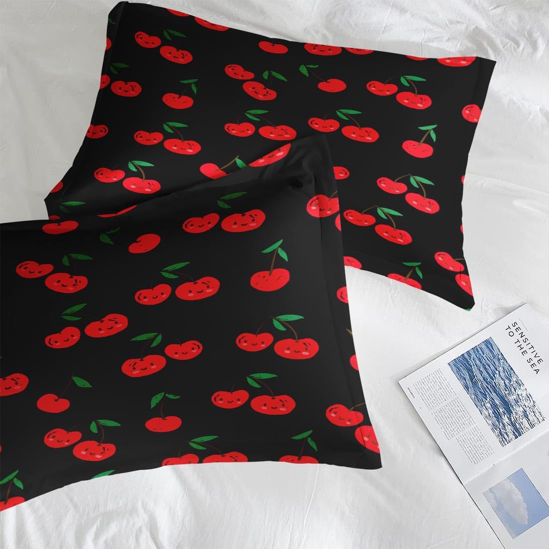 Pamnest Comforter Set King Size, Cute Cartoon Cherry 7 Pcs Bedding for Kids and Adults, Red Sweet Fruit Bed Sheet Sets with Fitted Sheet 2 Pillowcases & 2 Shams for Bedroom Bed Decor