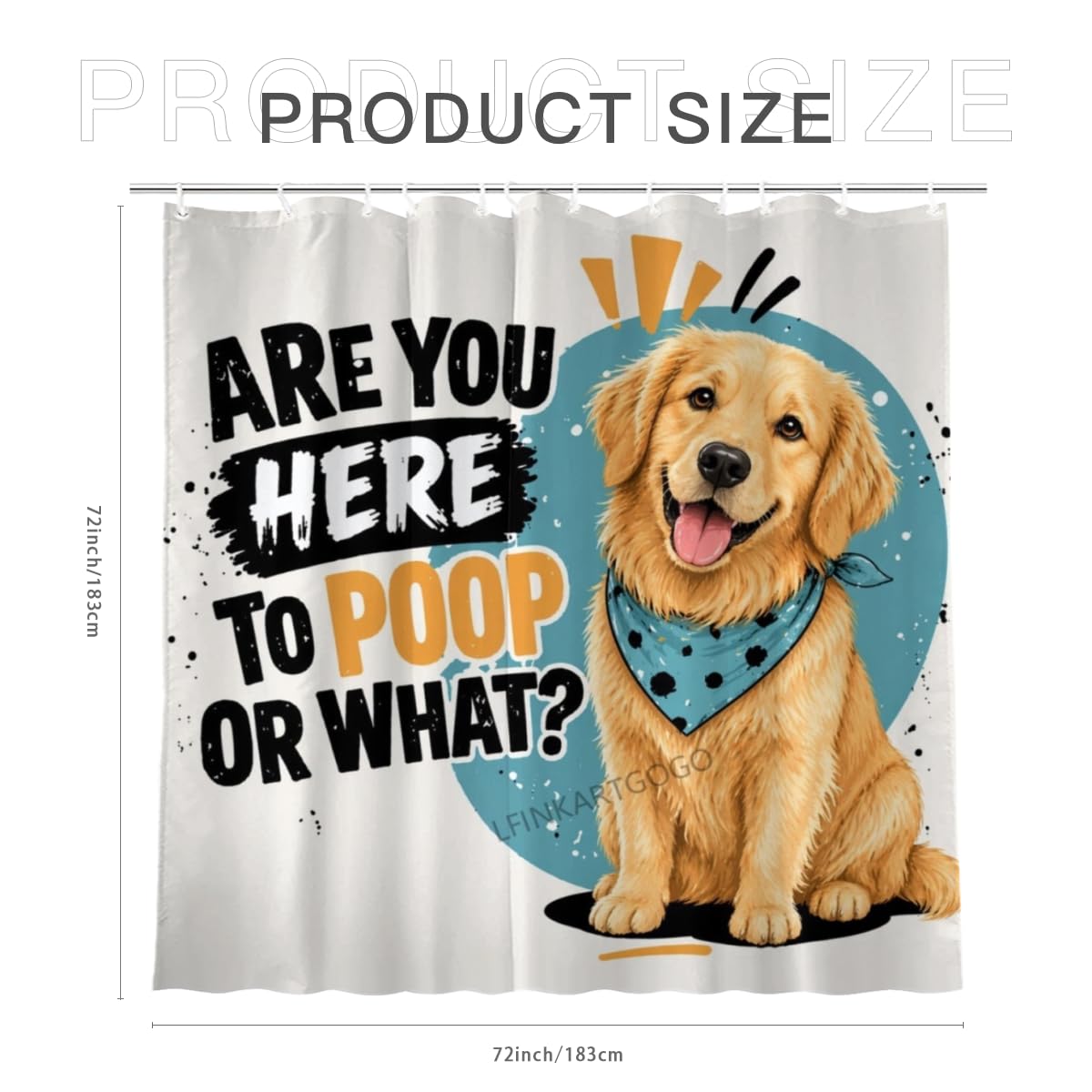 LFINKARTGOGO Funny Golden Retriever Shower Curtain 72x72 with 12 Hooks are You Here to Poop or What Waterproof Washable Polyester Bath Curtain for Home Hotel Decor