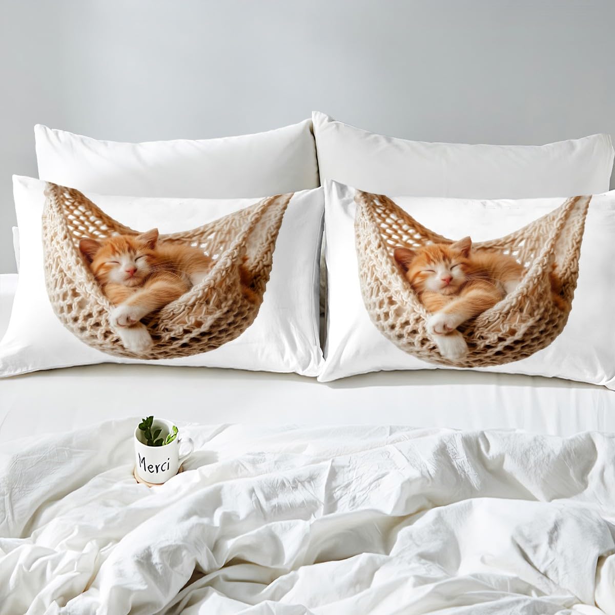 jejeloiu Cats Print Fitted Sheet with 1 Pillowcase Twin Size Animal Bed Sheets Set 16" Deep Pocket Boys Girls White Brown Bedding Cute Kitten Teens Bedroom Decor Breathable Lightweight Microfiber