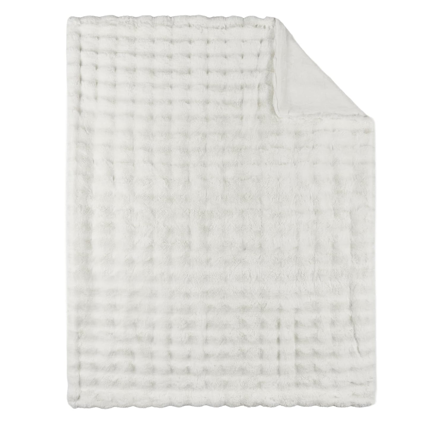 Lotus Karen Faux Fur Throw Blanket Cream White - Big Bubble Rabbit Fluff Blanket for Couch, Small Fluffy Fuzzy Cozy Blanket, Thick Furry Plush Shaggy Blankets, 50x60 Inches