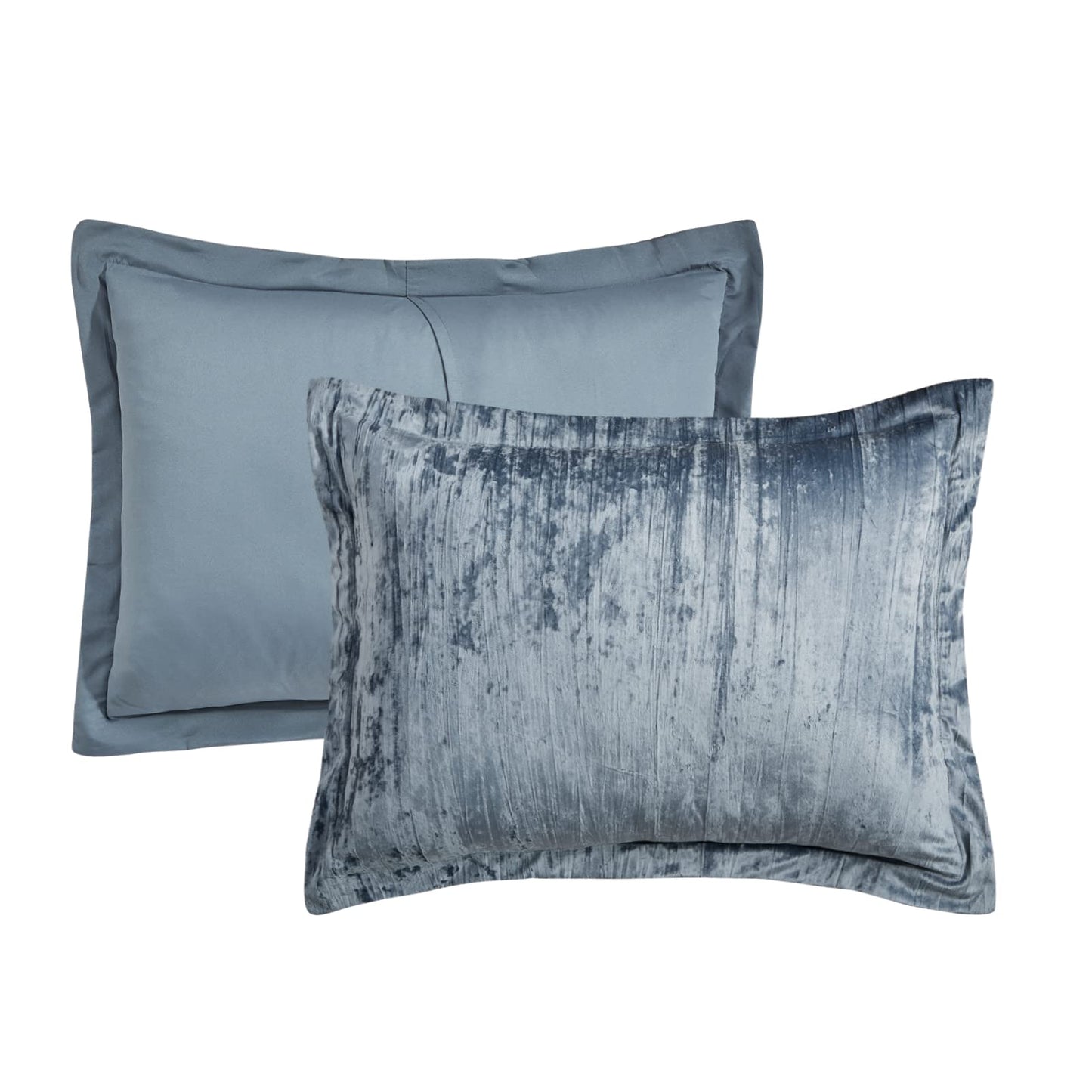 Fredsure Crinkle Velvet Comforter Set, 3 Pieces Blue Queen, Crinkle Velvet Face and Brushed Microfiber Reverse, with Light Poly Fill