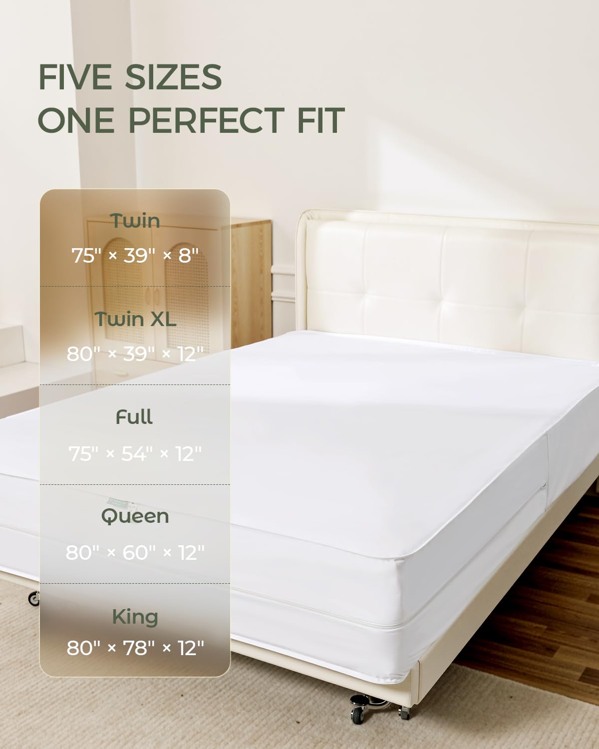 FAUNNA 100% Cotton Mattress Encasement, Zippered Bed Bug and Dust Mite Proof Mattress Protector, Hypoallergenic Antibacterial Protection, Noiseless Zipper Six-Sided Mattress Cover (Queen 12" Deep)