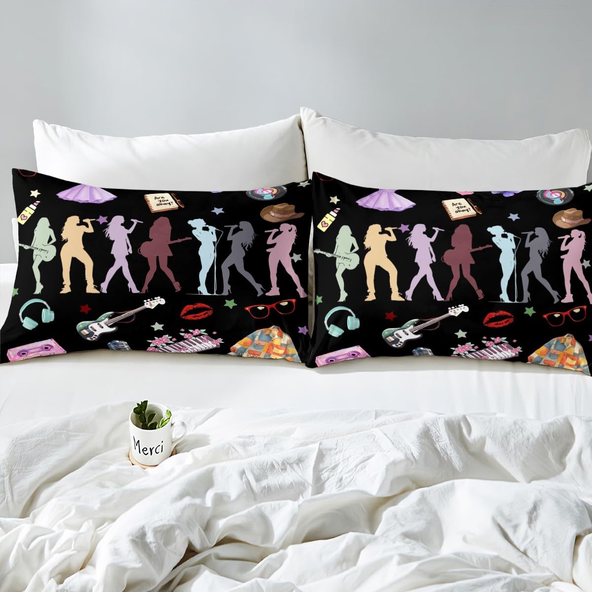 Erosebridal Music Theme Bed Sheets King Girls Singer Sheet Set for Kids Boys Girls Black Musicl Aesthetics Sheets Music Lovers Gifts Fitted Flat Sheets 4 Piece
