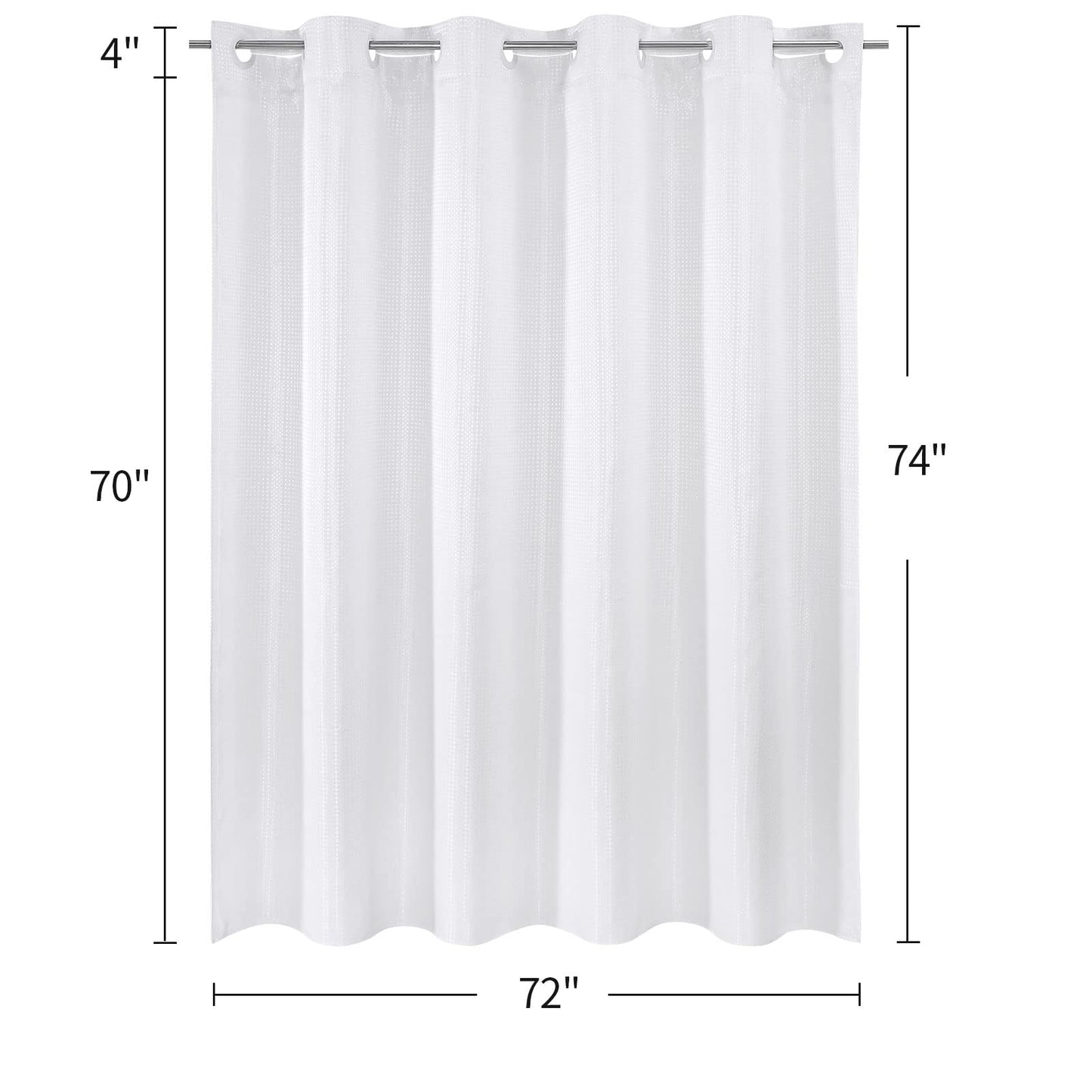 MitoVilla No Hooks Need White Waffle Shower Curtain Liner Set, Modern Waffle Weave Fabric Shower Curtains with Snap-in Liner for Luxury Hotel Grade Spa-Like Bathroom Decor, 72 x 74