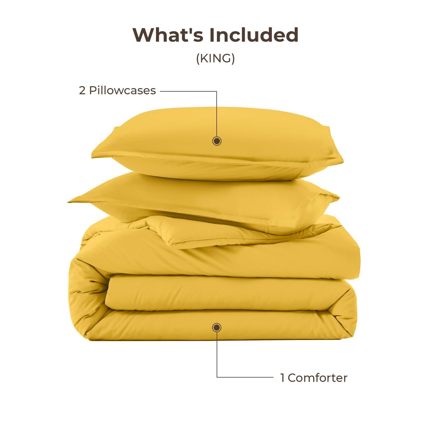 Litanika Mustard Yellow Comforter Set King Size, 3 Pieces Lightweight Solid Bedding Comforter Set, All Season Fluffy Bed Set (104x90In Comforter & 2 Pillowcases)