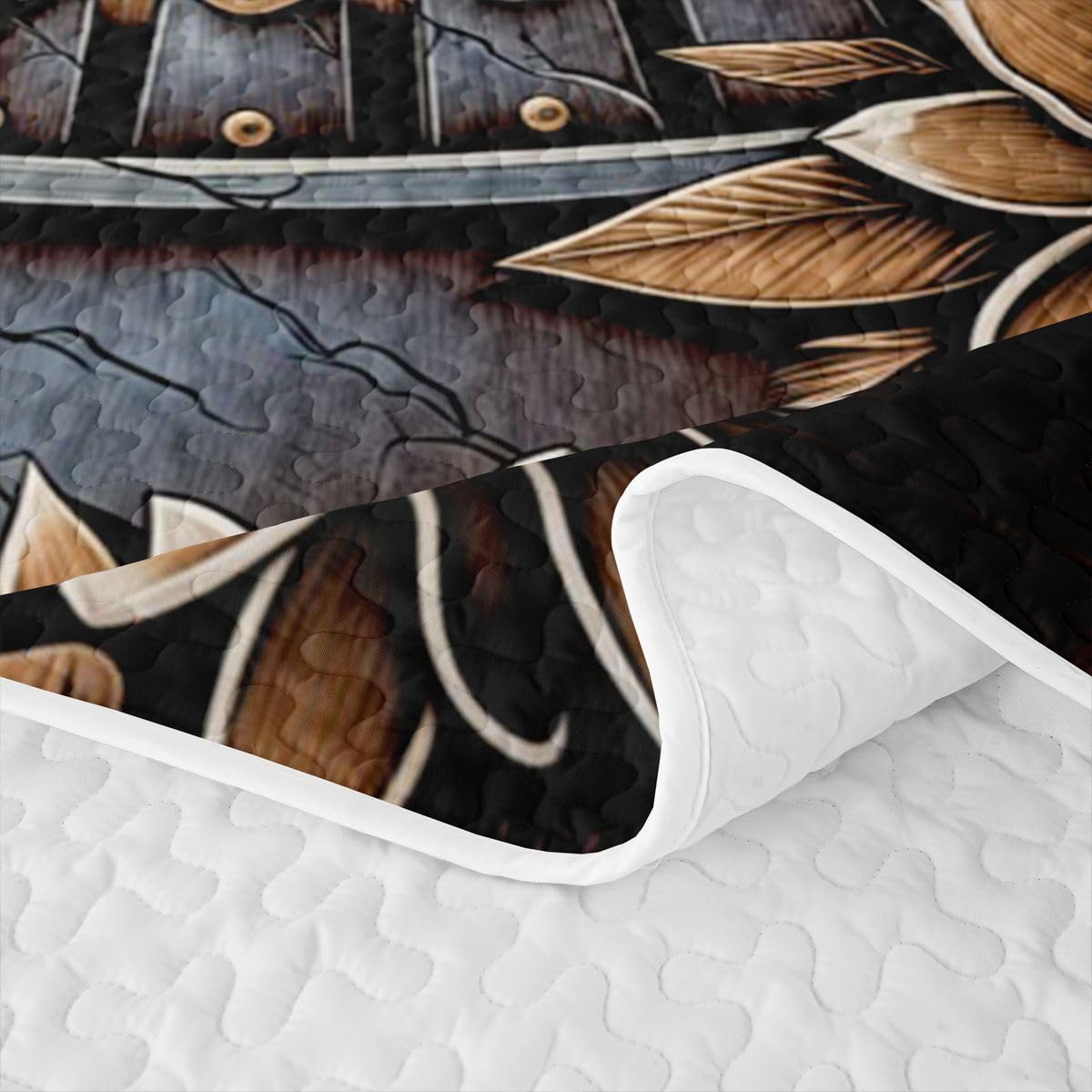 Erosebridal Japanese Samurai Quilts Twin Size - Armor Bedspread Coverlet Set, Ancient Japanese Style Quilt Coverlets 2Pcs (Only 1 Pillowcase)