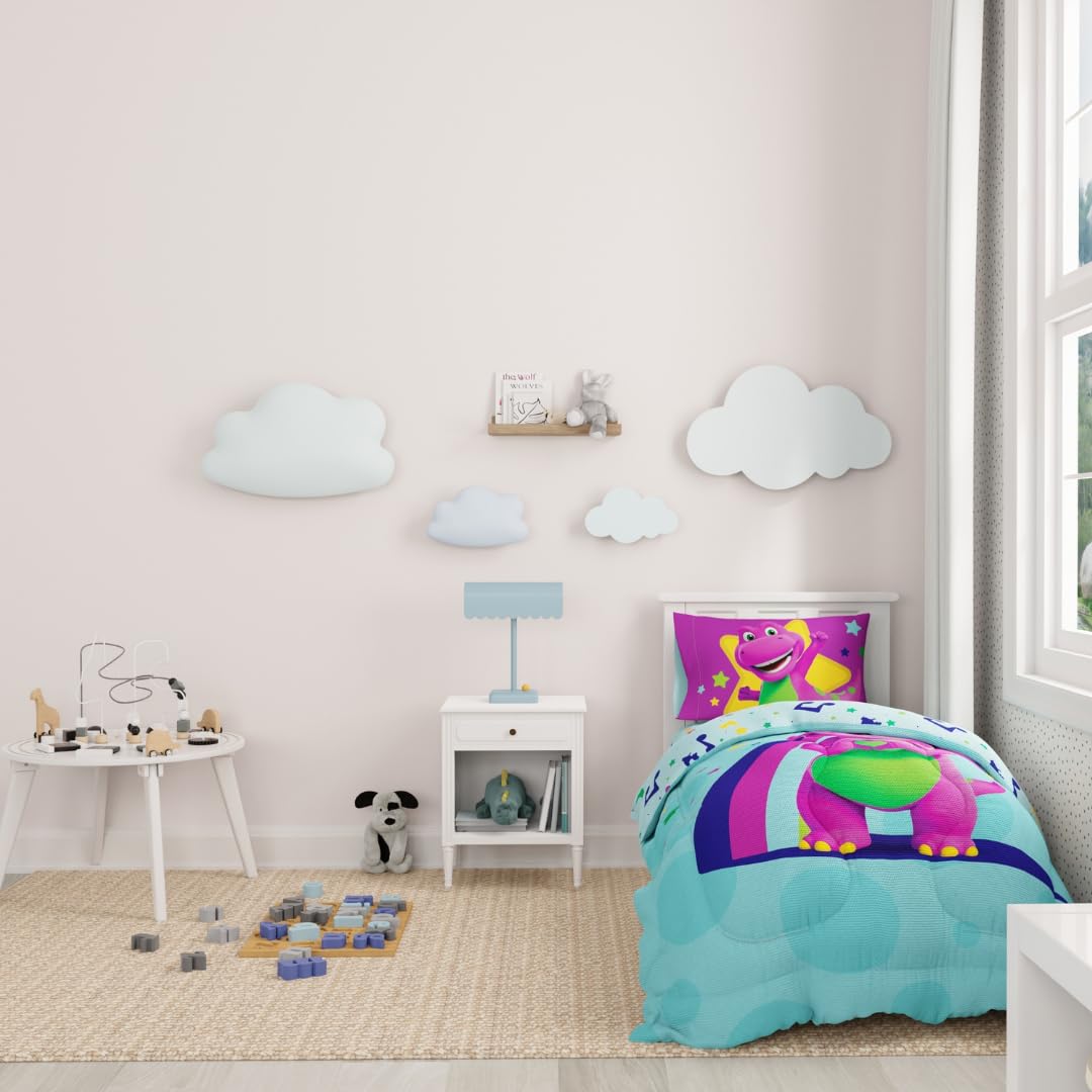 Barney Kids 4 Piece Toddler Bed Set – Super Soft & Cozy Reversible Microfiber Comforter and Sheets (Officially Licensed Product) by Franco