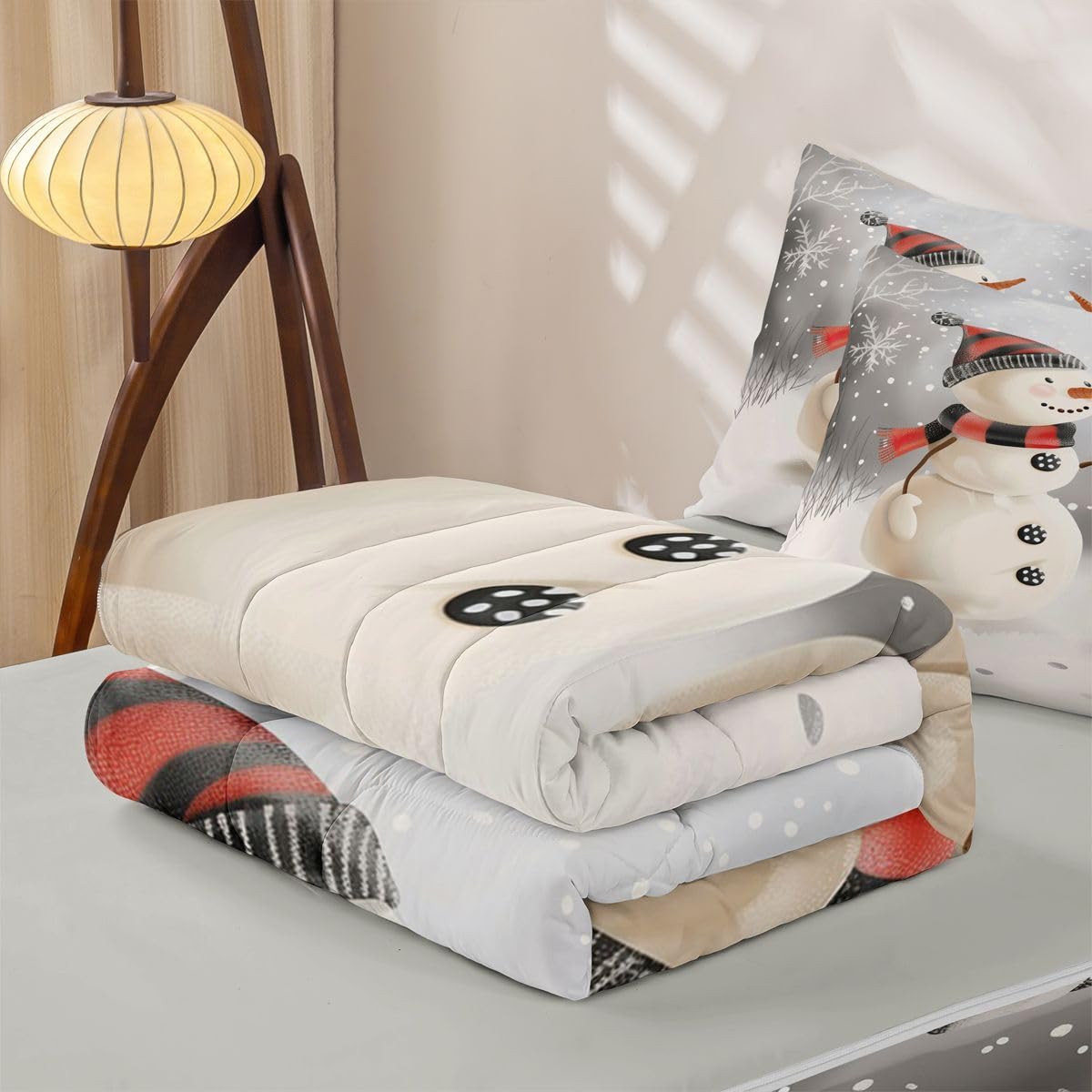 Erosebridal Cartoon Snowman Zippable Bedding, Xmas Twin Size Comforter Set, Cute Print Sheets and Pillowcases, New Year Zipper Bedding Set Room Decor