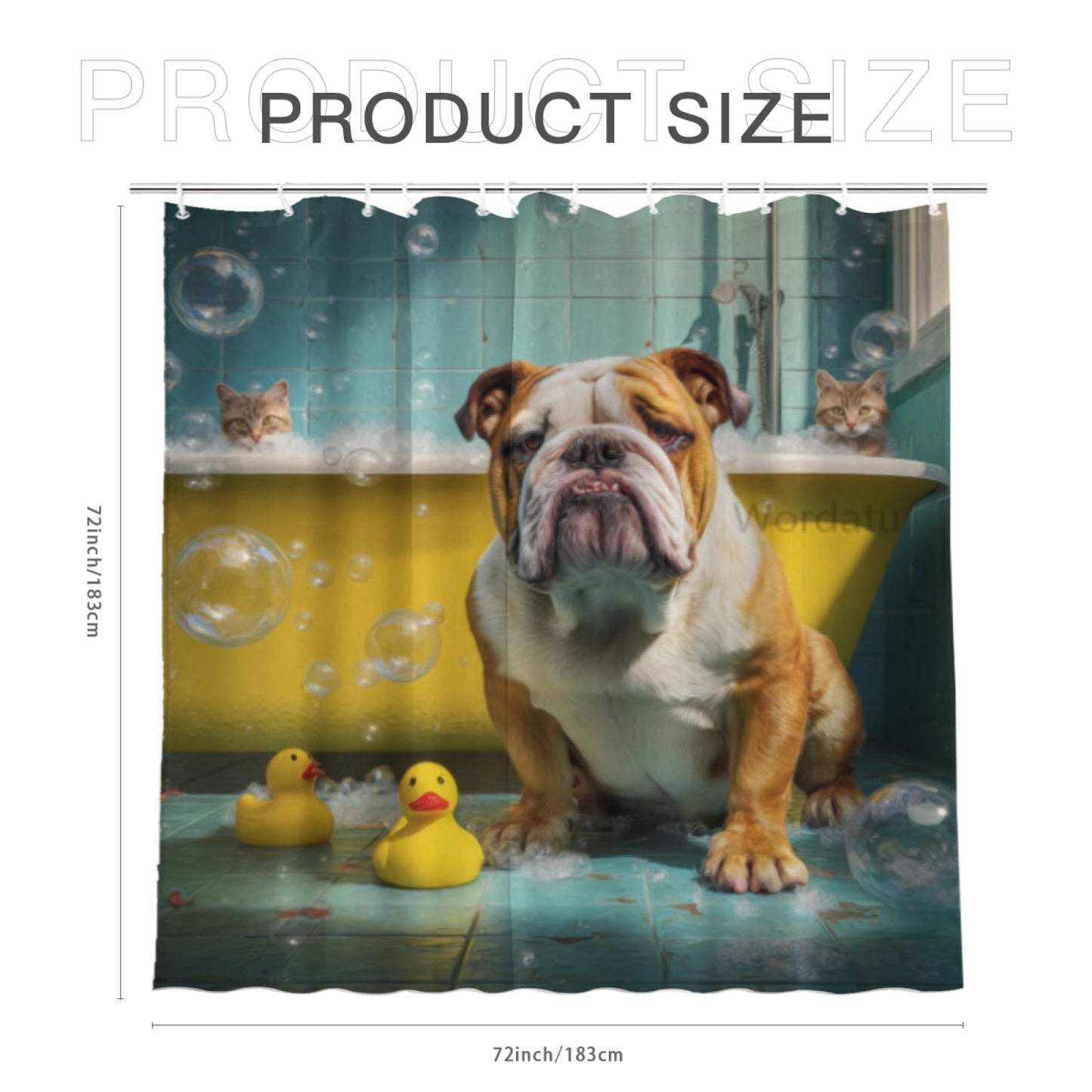 Wordatu Bulldog- Shower Curtain Bathroom Set 72X72 Inches Funny Cat Lovely Animals in Bathtub for Boys Bath Farmhouse Art Home Decor Fabric 12 Hooks