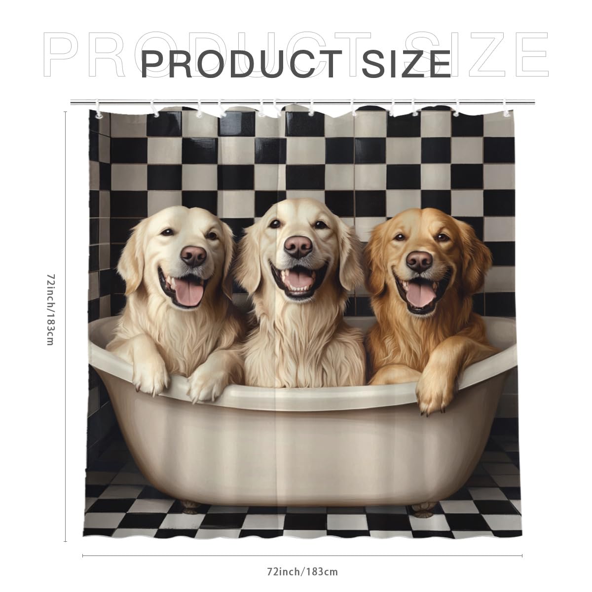 KEEPAEON Golden Retriever Shower Curtain 72Wx72H Inch Golden Retriever Bathing in Bathtub Cute Animal Shower Curtain Bathroom Waterproof Bath Decoration