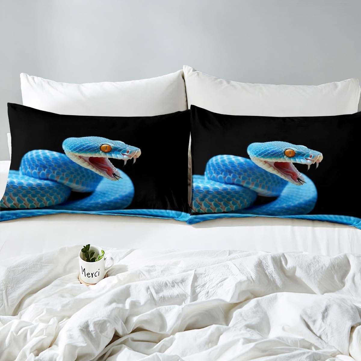 Feelyou 3D Snake Comforter Cover Set for Kids Boys Teens Green Snake Duvet Cover 3D Reptile Print Bedding Set Wild Animal Quilt Cover,Room Decor 3Pcs Bedding King Size