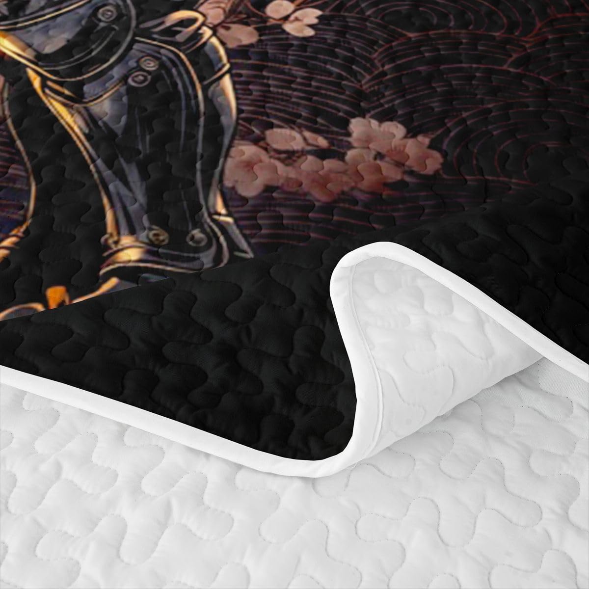 Erosebridal Japanese Samurai Quilts Twin Size - Sunset Cherry Blossoms Bedspread Coverlet Set, Japan Warrior Quilt Coverlets 2Pcs (Only 1 Pillowcase)