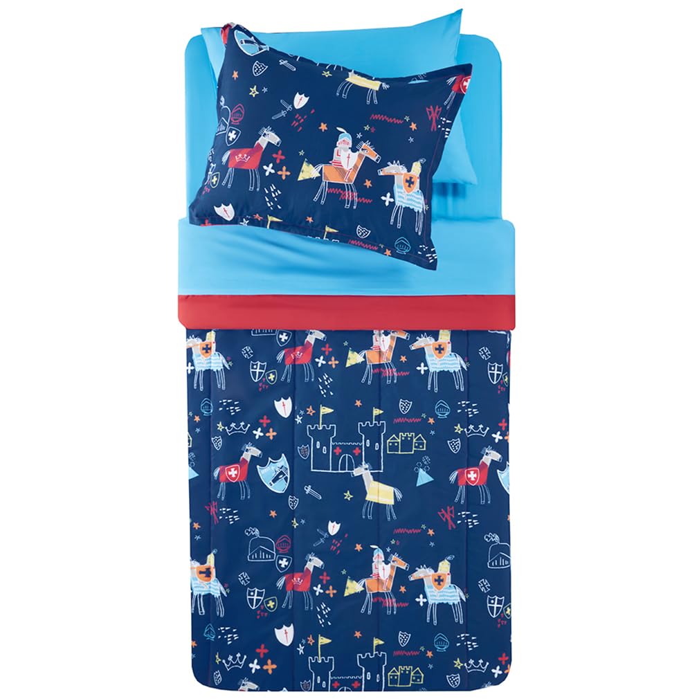 Sleep Zone Kids Bedding Comforter Set Twin Size Super Cute Soft Kids Bed in a Bag 5 Pieces with Comforter, Sheet, Pillowcase and Sham, Knight‘s Tale