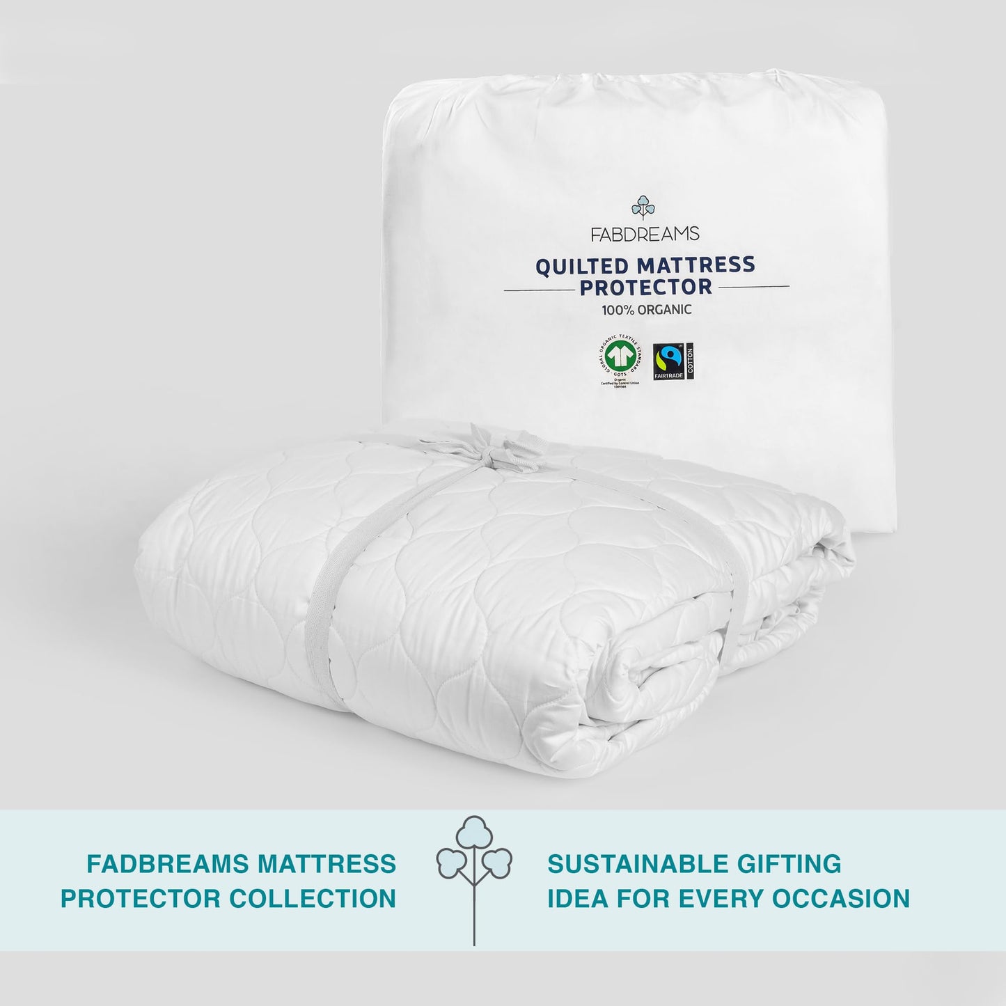 FABDREAMS Organic Quilted Mattress Protector | Mattress Pad| Queen Mattress Cover| Naturally Breathable | Noiseless| Fits up to 17" Deep Pocket| Temperature Regulating | Queen | White