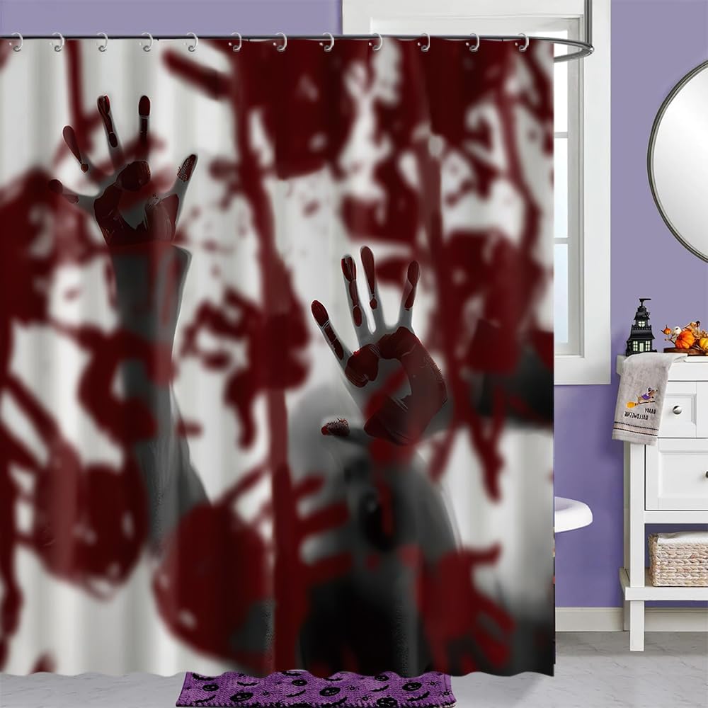 Halloween Scary Hands Shower Curtain, Horror Themed Bathroom Decor, Gothic Bath Curtain with 12 Hooks, 71 x 71 Inch