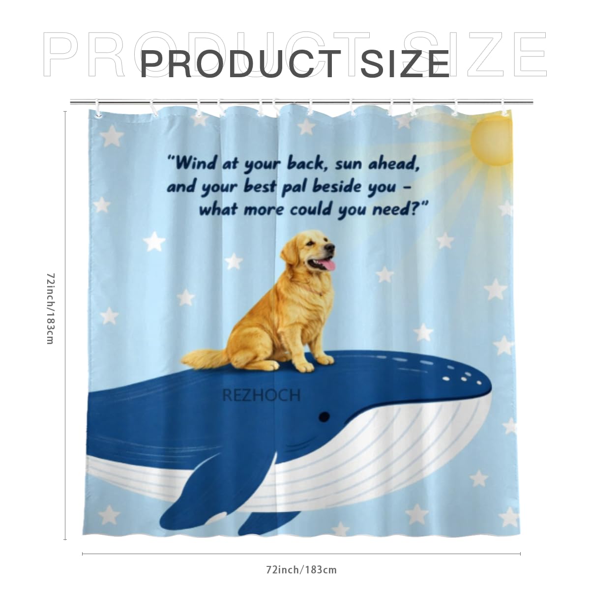 REZHOCH Funny Whale Golden Retriever Shower Curtain 72x72Inch Cute Animal On Whale Ocean Sunny Home Bathroom Decor Art Waterproof Fabric All Season Bath Bathtub Set with 12 Hooks
