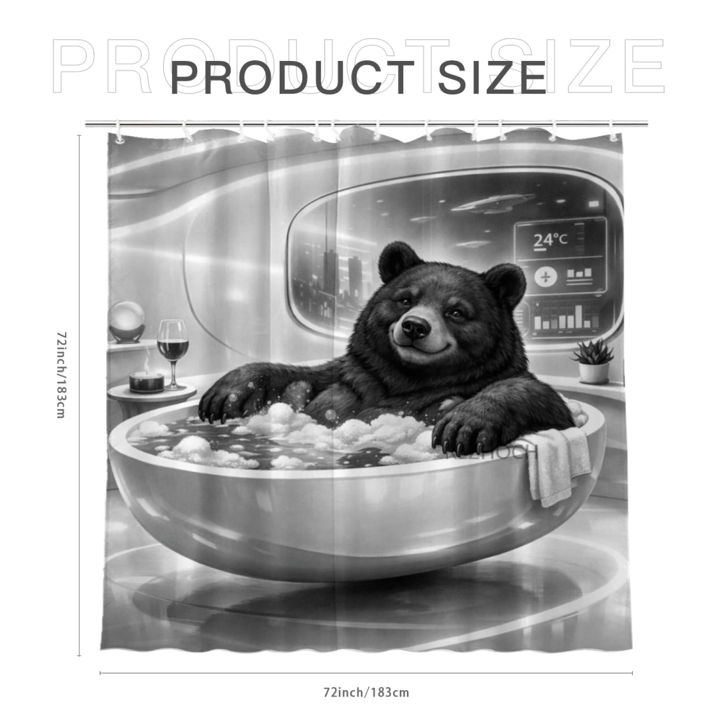 REZHOCH Black and White Fun Black Bear Shower Curtain 72x72Inch,Futuristic Design Modern Minimalist Home Bathroom Decor,Cute Animal Bathtub Bubble Waterproof Bath Set with Hooks