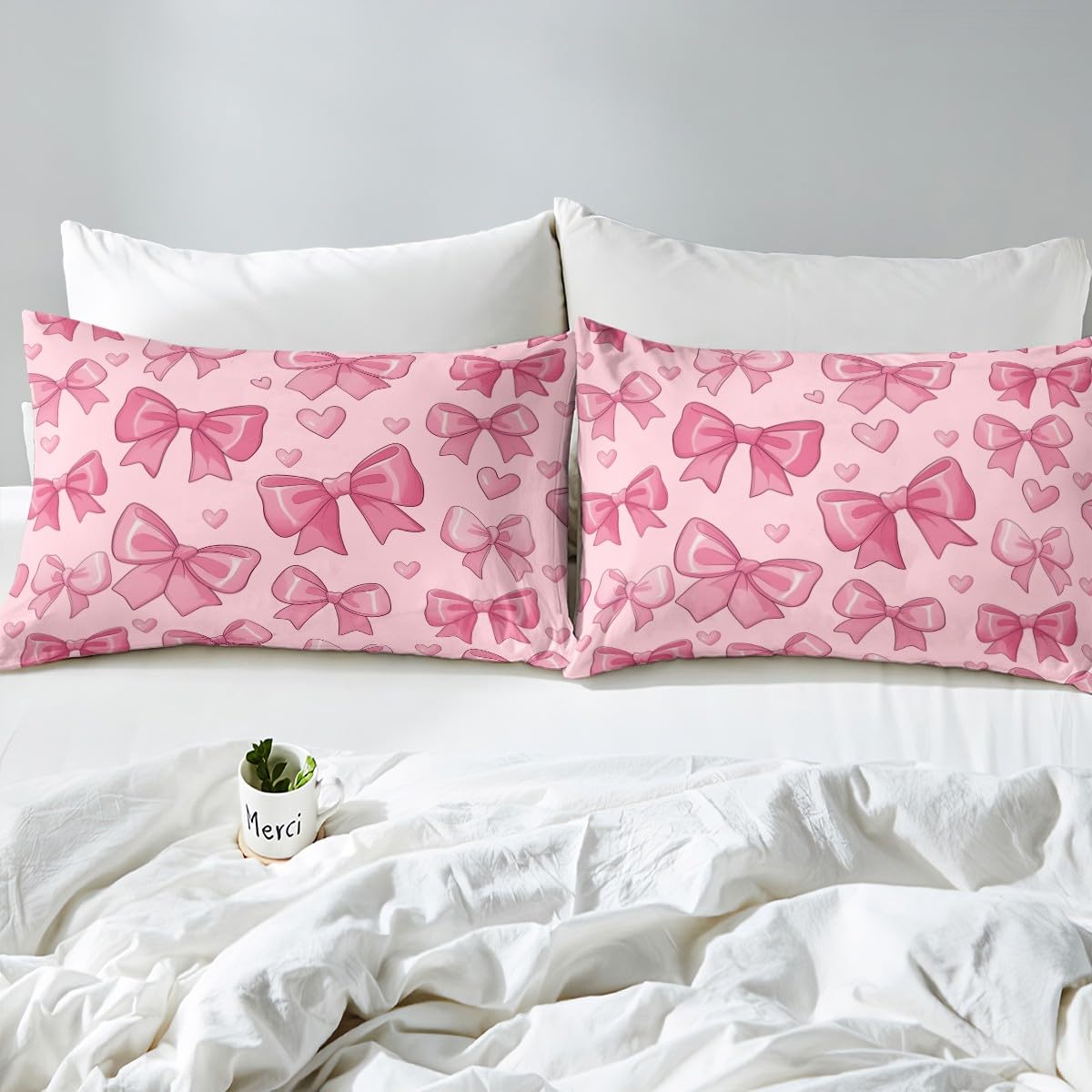 jejeloiu Pink Bow Bed Sheets Set Twin Size Bowknot Bed Set Bow-tie Deep Pocket Fitted Sheet Colourful Bowknot Breathable Soft Lightweight Microfiber