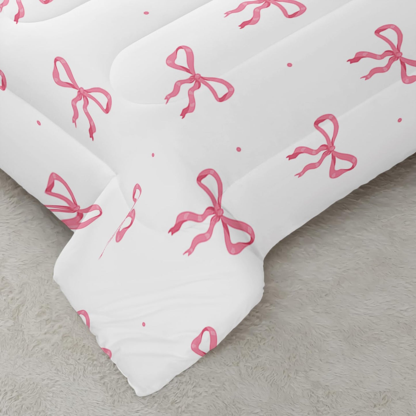 QOOMO 3Pcs Bow Comforter Set Twin,Pink Bow Bedding Set for Teens Boys Girls,Bowknot Printed Comforter with 2 Pillowcases,Down Alternative,Soft and Lightweight