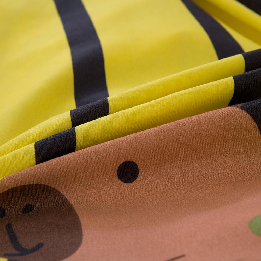 NATURETY Bedding Fitted Sheet with Deep Pocket,Cute Capibara Printed Fabric Bed Sheets (Yellow Striped,Queen)