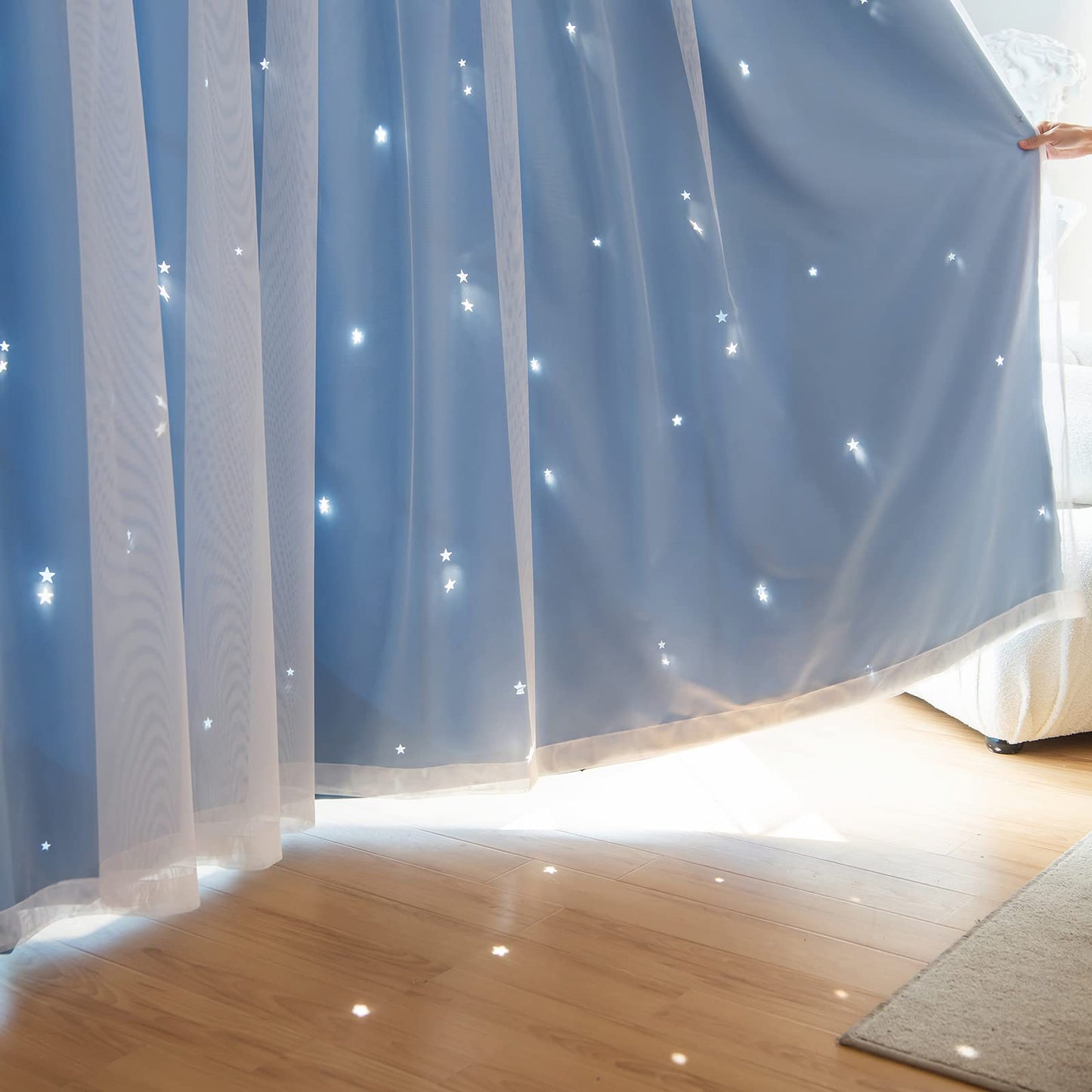 Loyala Star Blackout Curtains for Bedroom - Double Layer, Kids, Cute - 72 Inch Long, Blue, 42 x 72 Inch
