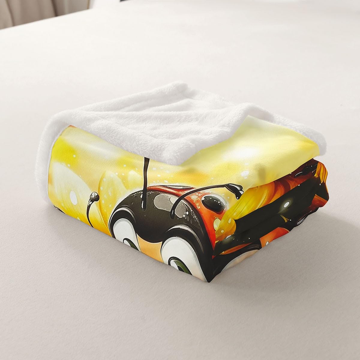 Erosebridal Ladybugs Throw 50"X60" Fleece Blankets Cute Cartoon Ladybird Throw Bed Blanket Yellow Sunflowers Reptile Sherpa Blankets for Kids Boys Girls,Watercolor Floral Plants Fuzzy Blanket