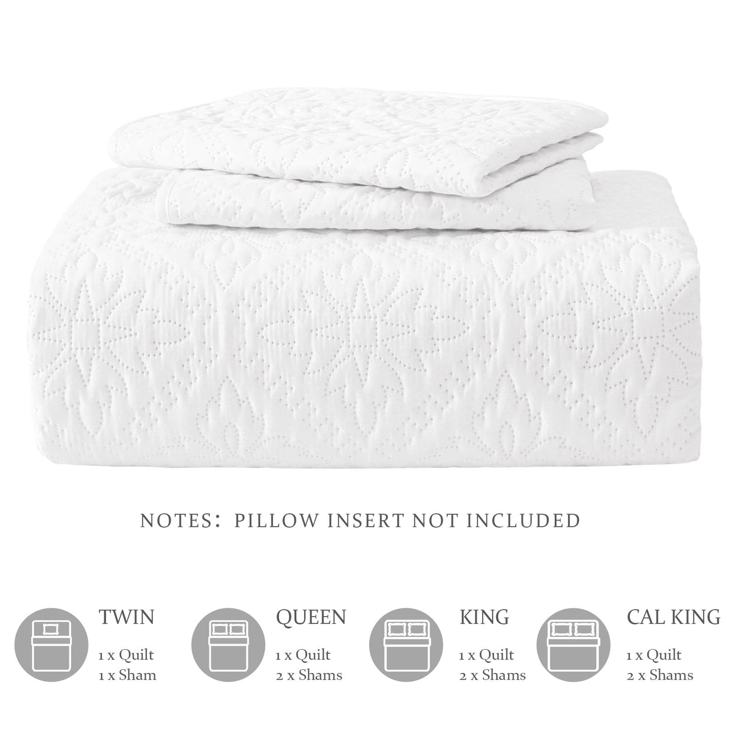 Exclusivo Mezcla King Quilt Bedding Set, Lightweight Soft Bedspreads Coverlets with 2 Pillow Shams, Modern White Oversized Quilts King Size for All Seasons