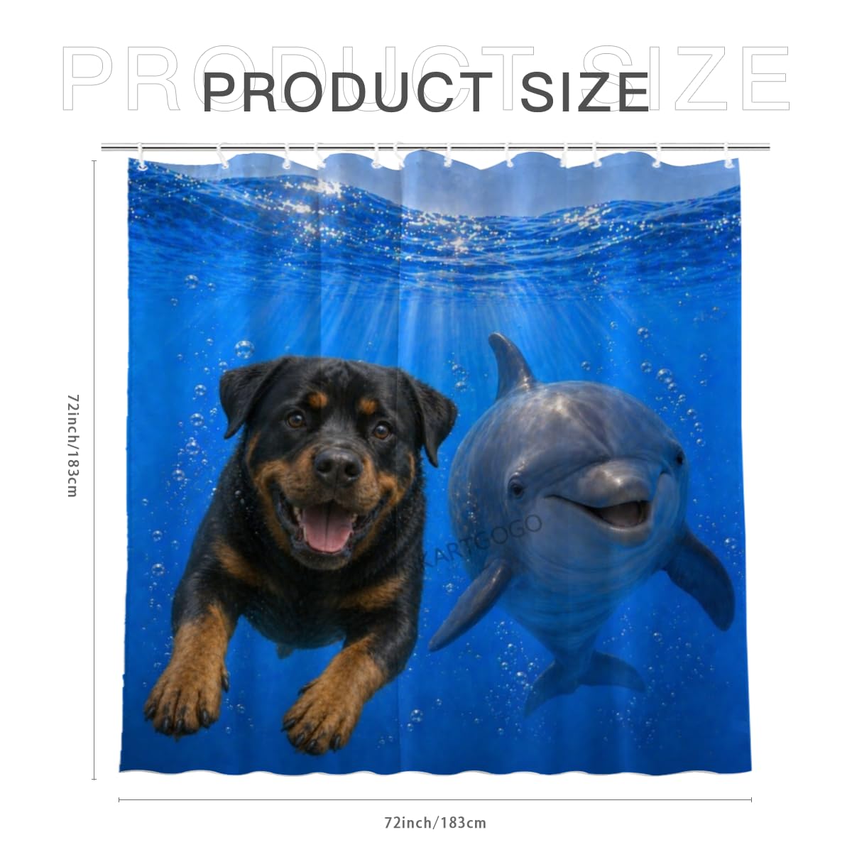LFINKARTGOGO Ocean Rottweiler Shower Curtain 72x72 with 12 Hooks Underwater Animal Dolphin Waterproof Washable Polyester Bath Curtain for Home Hotel Decor
