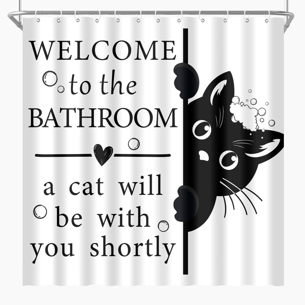 BIYSUC Funny Cat Shower Curtain Cat Lovers Welcome to Bathroom Cute Animal Home Decor Waterproof Polyester Fabric 72Lx72W Inch with Plastic Hooks