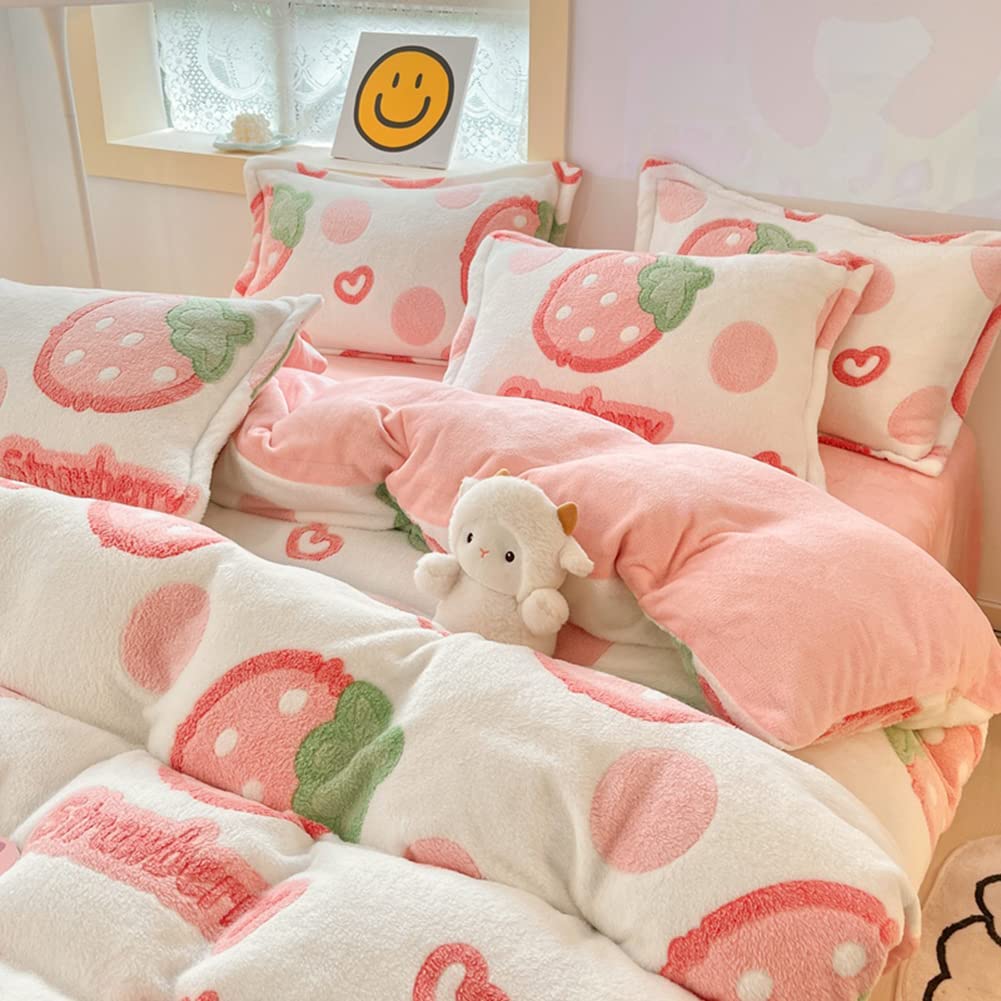 MorroMorn Twin Duvet Cover Set, Pink Strawberry Cute Bedding Sets, Fluffy Comforter Covers Lightweight Blanket Ultra Soft Kawaii for Girls Kids Toddler Teen Women Twin/Twin XL Size