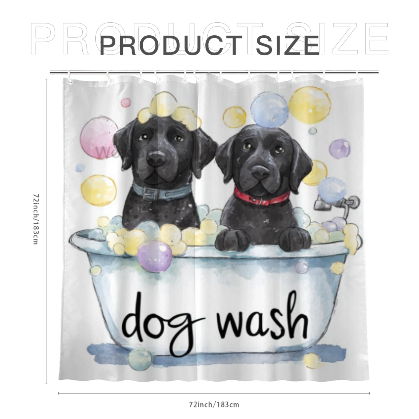 Wordatu Black Labrador Dog Cartoon Shower Curtain Playful Dogs in a Bathtub Pets Cloth Fabric Bathroom Decor Set with 12 Hooks 72x72 Inch