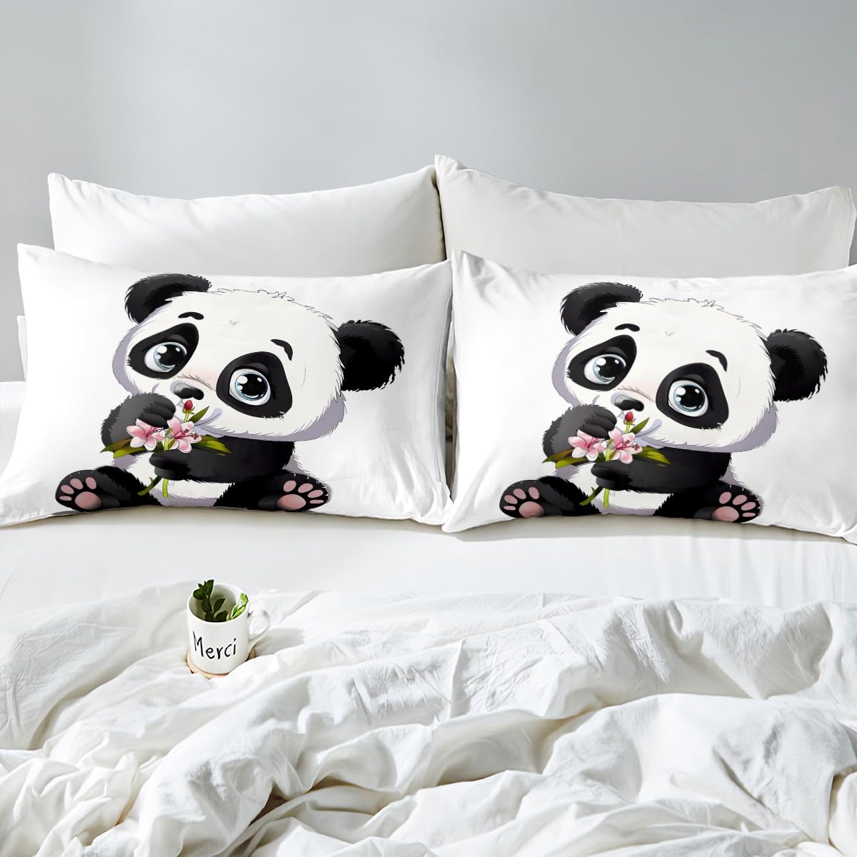 Feelyou Panda Bedding Set for Boys Girls Full Size Cute Giant Panda Duvet Cover Set Kids Toddler Cartoon Animal Pattern Comforter Cover with 2 Pillowcases