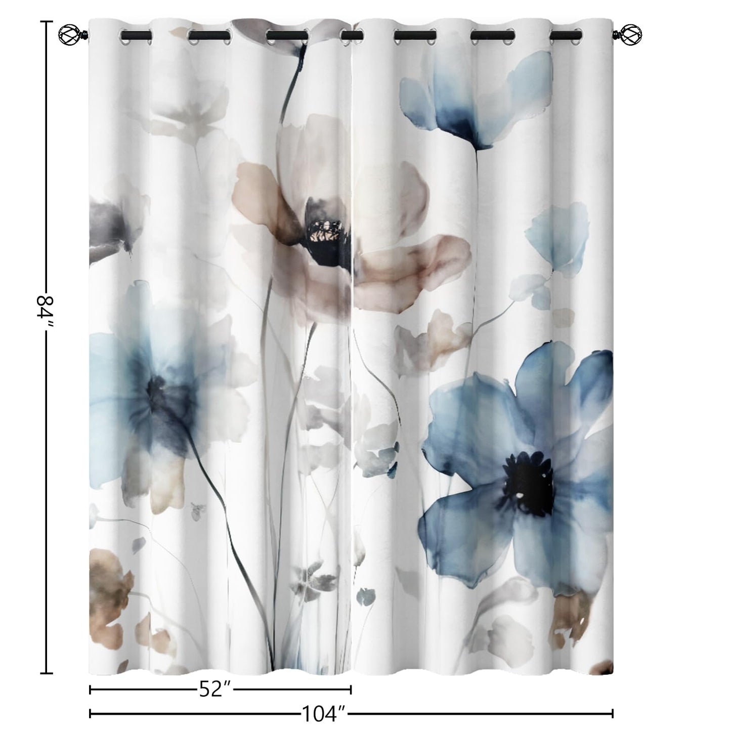 Sanzugh Boho Floral Blackout Curtains 84 Inch Long 2 Panels Set, Cream Tan Beige Watercolor Flower Black Out Patterned Printed Window Curtain for Bedroom Living Room, Grommet Window Drapes