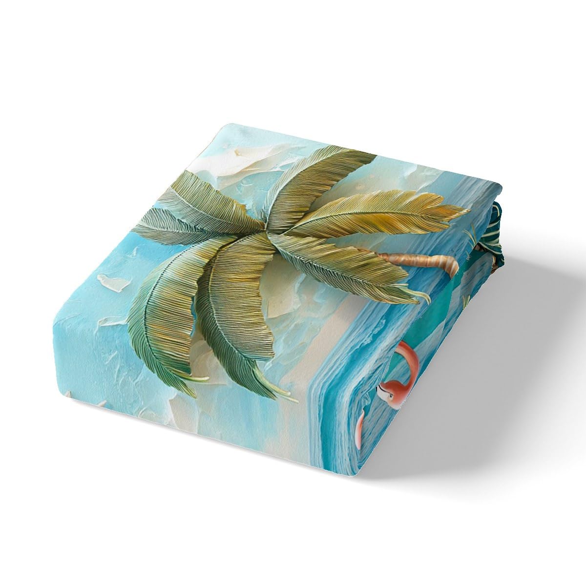 jejeloiu Hawaiian Beach Fitted Sheet Full Size Kids Palm Leaf Tropical Flamingo Bed Sheets Set for Boys Girls Teens Summer Sea Ocean Wave Starfish Seashell Conch Bedding Set Room Decor