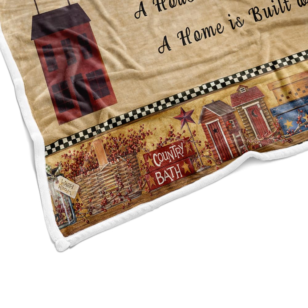 DYNH Country Throw Blanket, Rustic Western Star Country Stars with Berries and Funny Words Country Primitive Throw Flannel Blankets, Primitive Country Plush Cozy Fuzzy Blanket 50" x 60"
