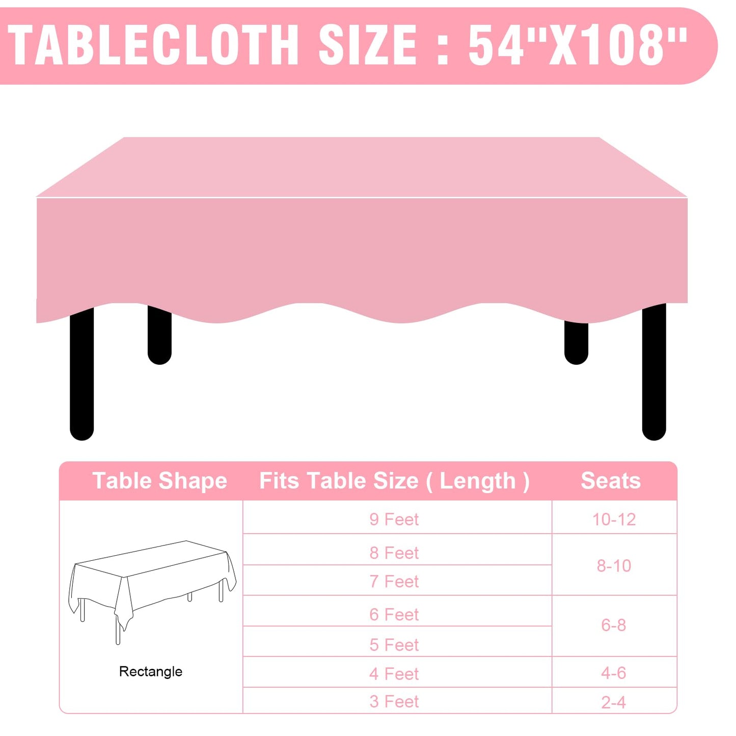 RowinsyDD 30 Pack Pink Plastic Table Cloths Disposable, 54 x 108 Inches Plastic Table Cover for Rectangle Tables, Disposable Tablecloth for Dinning, Parties, BBQ, Wedding, Outdoor