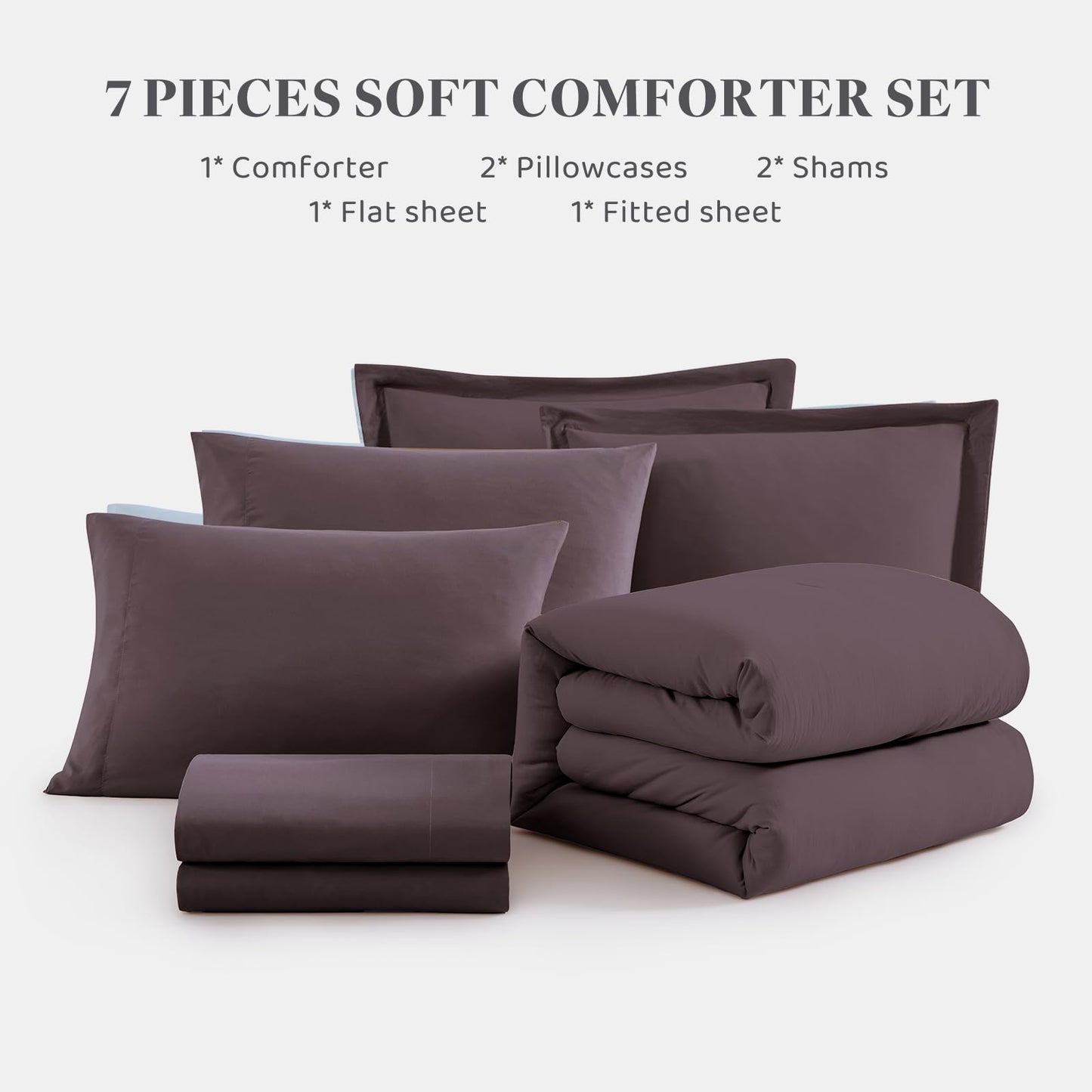WRENSONGE Queen Comforter Set - 7 Pieces Artic Plum Soft Bed in a Bag Queen with Fitted Sheet, Flat Sheet, 2 Pillow Shams, and 2 Pillowcases- Warm Bedding Sets for All Season
