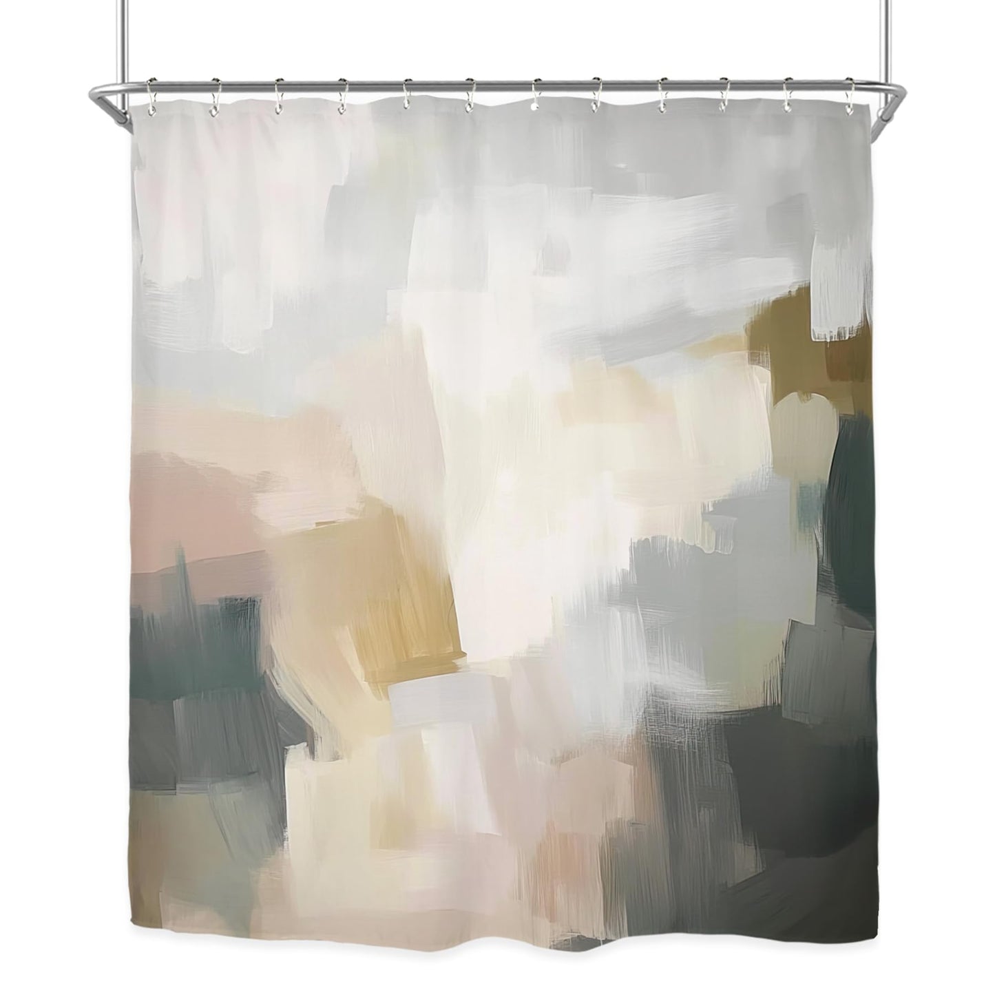 Miyotaa Abstract Modern Brushstroke Shower Curtain Set 60Wx71H Inches Minimalist Neutral Contemporary Aesthetic Oil Painting Simple Art Waterproof Bathroom Curtain with 12 Hooks